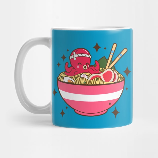 Kawaii pink octopus in ramen by borobie